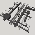 Complex Industrial Pipes Structure Layout 3D Model With Intricate Connections And Metal Components