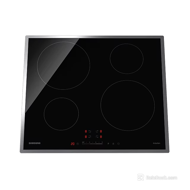 Samsung Induction Hob With Black Glass Surface Four Heating Zones And Control Panel Red Lights 3d model 