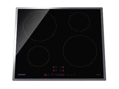 Samsung Induction Hob With Black Glass Surface Four Heating Zones And Control Panel Red Lights 3d model
