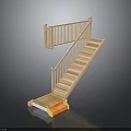 Wooden Staircase Design With Handrail Steps And Underneath Support Structure 3d model