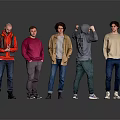 Five Men Standing Together in Casual Wear with Various Colored Tops on Gray Background