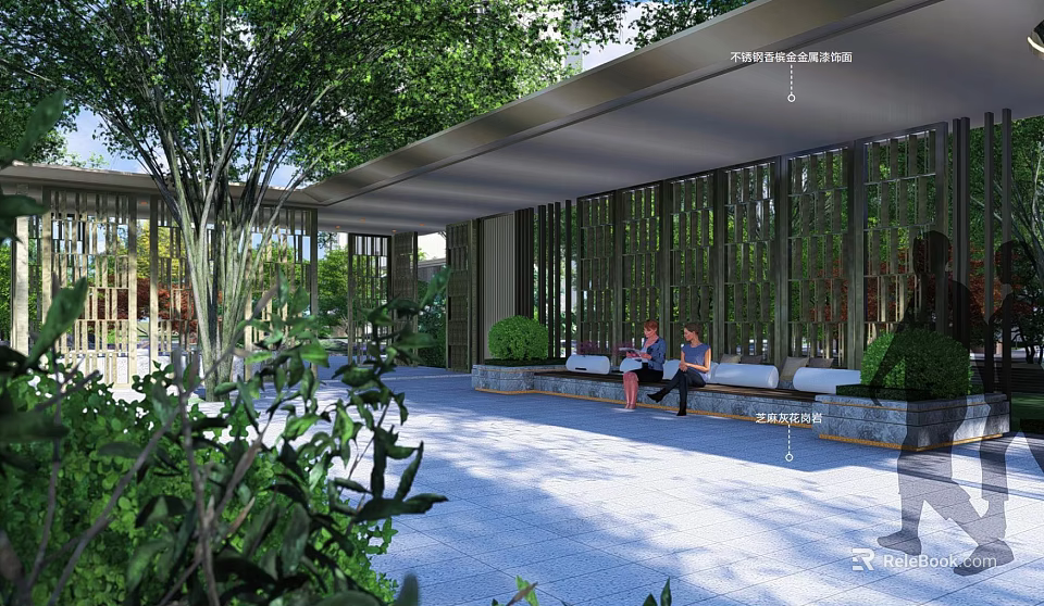 Modern Outdoor Pergola With Shaded Canopy Lush Greenery And Comfortable Seating 3d model 