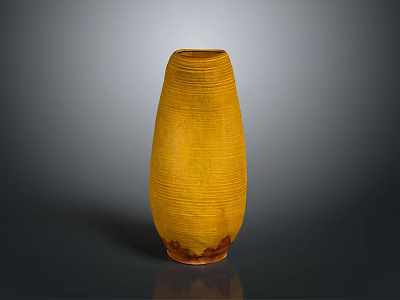 Handcrafted Sculpted Vase Yellow Textured Ceramic Artistic Decorative Piece with Intricate Design 3d model