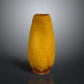 Handcrafted Sculpted Vase Yellow Textured Ceramic Artistic Decorative Piece with Intricate Design