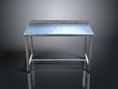Sturdy Metal Workbench With Rectangular Top Four Legs And Crossbar Support For Industrial Use 3d model