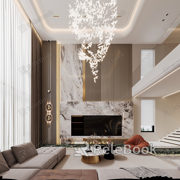 Italian Light Luxury Villa Living Room Pick-up Empty Living Room Meeting Room Luxury Living Room model