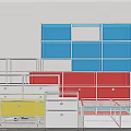 Modern Multicolored Shelving Units With Metal Frames And Functional Drawers For Home Storage Interior