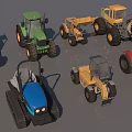 Diverse Functional Vehicles Including Green Tractors Yellow Loaders And Excavators 3d model