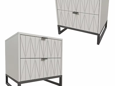 Modern Bedside Nightstand With Geometric Pattern Drawers And Black Metal Legs Design 3d model