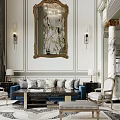 Elegant Duplex Living Room With Blue Sofa And Decorative Details
