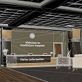 Hospital Lobby Interior With Visitor Information Desk Clock Display Rack And Seats