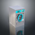 Sleek White Computer Tower With Blue Display Screen And Circular Control Buttons