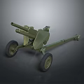 Vintage Military Field Artillery Gun with Long Cannon Barrel Green Gun Carriage and Wheels