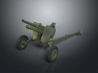 Vintage Military Field Artillery Gun with Long Cannon Barrel Green Gun Carriage and Wheels 3d model