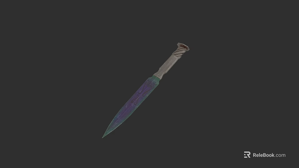 Vibrant Purple Green Blade Dagger With Wrapped Handle And Metallic Finish 3d model 