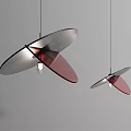 Modern Sleek Pendant Lights Featuring Circular Metallic And Red Translucent Design 3d model