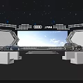 Modern Audi Car Display Area With Large Screen Lighting And Blue Gold Vehicles