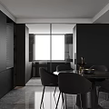 Modern Dining Room Interior With Black Table Chairs Large Windows And Marble Floor 3d model