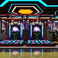 Modern Arcade Playground Interior With Neon Lights Colorful Lighting And Gaming Machines