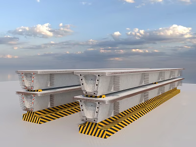 Stacked Precast Concrete Beams With Yellow And Black Warning Stripes Structure 3d model