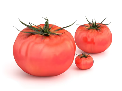 Fresh Ripe Red Tomatoes With Green Leaves In Various Sizes 3d model Fresh Ripe Red Tomatoes With Green Leaves In Various Sizes 3d model
