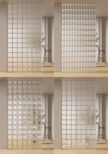 Modern Interior Design Glass Partition With Grid And Perforated Transparent Panels 3d model 