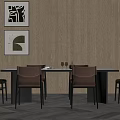 Modern Dining Table Set With Brown Chairs And Wall Art On Gray Herringbone Floor 3d model