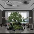Modern Luxury Sales Office Interior With Lush Indoor Greenery And Cozy Lounge Seating Areas