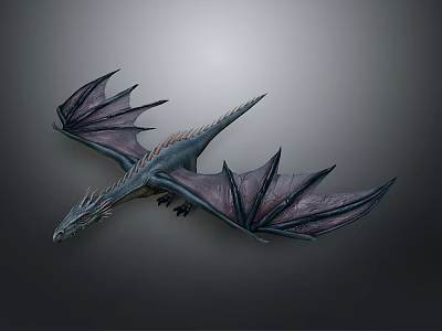 Detailed 3D Rendered Dragon Displaying Spread Purple Blue Wings And Textured Scales 3d model