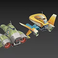 Colorful Cartoon Style Toy Vehicles Featuring Green Orange Blue Designs And Wheels