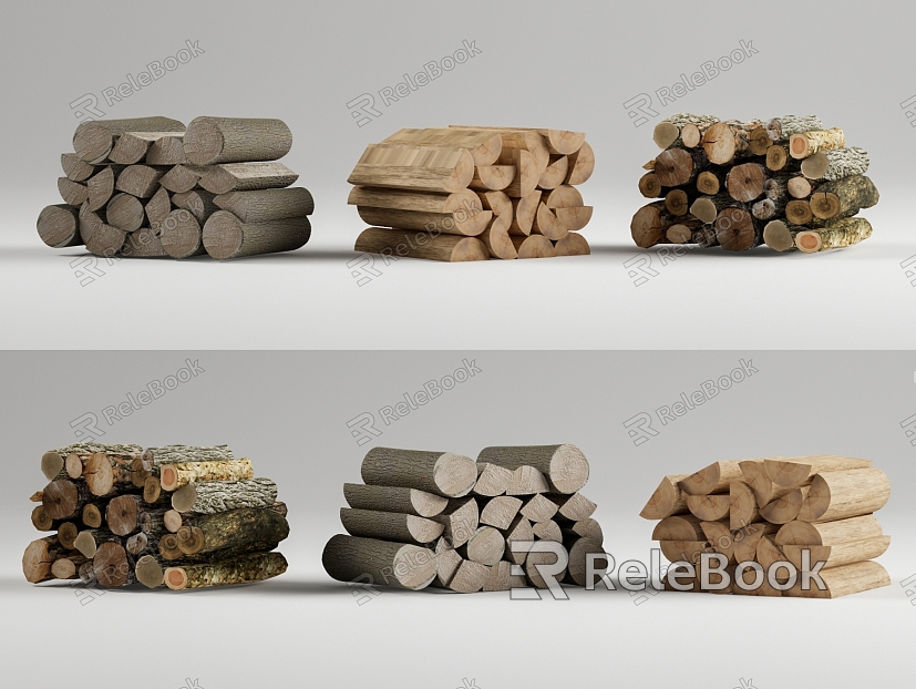 Modern wooden stick wood firewood fire pile model