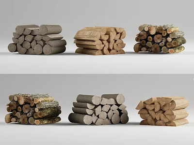 Different Types Of Natural Firewood Stacks With Neatly Arranged Wood Logs And Sizes 3d model