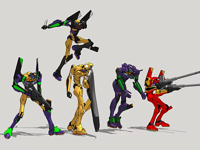 Colorful Electric Robot Toys with Various Action Poses and Assorted Colors 3d model