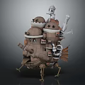 Unique Fantastical Building With Tower Pipes Eye Like Windows Legs And Fins