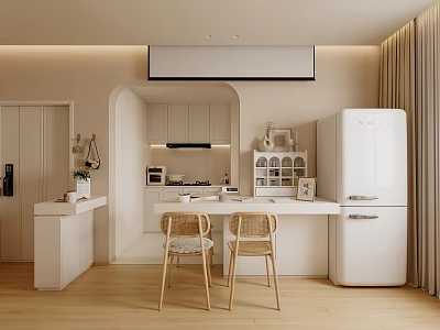 Modern Restaurant Interior With Wooden Flooring White Dining Tables And Soft Lighting 3d model