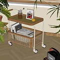 Wooden Two Tier Coffee Table With Rattan Basket Wheels Coffee Grinder Magazine Lemon And Plants