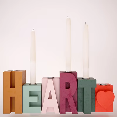 Colorful Letter Shaped Candle Holders Forming Heart Design With White Candles 3d model Colorful Letter Shaped Candle Holders Forming Heart Design With White Candles 3d model