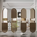 Modern Golden Arched Metal Room Divider With Mirrored Panels For Interior Decor