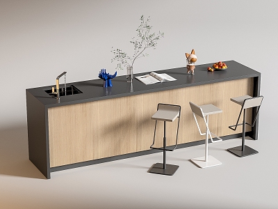 Modern Bar Chair Combination Western Kitchen Bar Counter Central Island Sink Bar Chair model