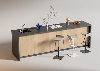 Modern Bar Chair Combination Western Kitchen Bar Counter Central Island Sink Bar Chair 3d model