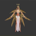 Detailed Angelic Character With Golden Wings Halo And Pink Decorative Gown