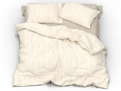 Cozy Double Bed With Beige Linen Quilt And Soft Pillows For Comfortable Sleep 3d model