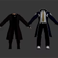 Men Wearing Black And Dark Blue Long Coats With Different Innerwear And Footwear