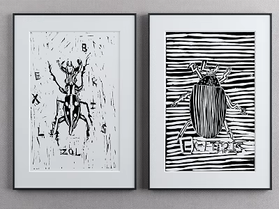 Black And White Beetle Art Prints In Frames For Home Wall Decor 3d model