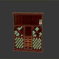 Wooden Red Wine Cabinet with Wine Bottle Grid Compartments Drawer and Top Shelf Storage