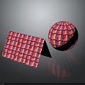 Folded Panel And Sphere With Red Grid Textured Surface Design Elements