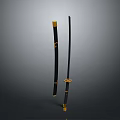 Traditional Japanese Samurai Sword With Black Scabbard And Golden Decorative Fittings