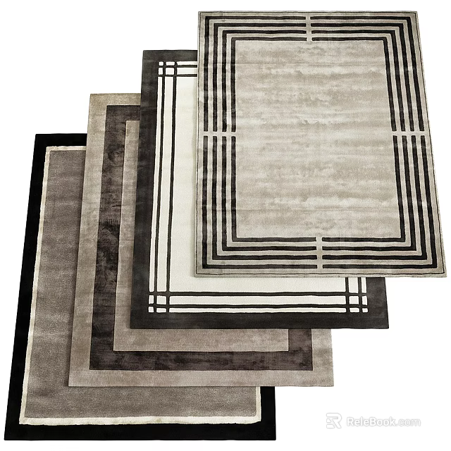 Modern Square Rugs With Geometric Border Pattern In Neutral Gray Black White Tones 3d model
