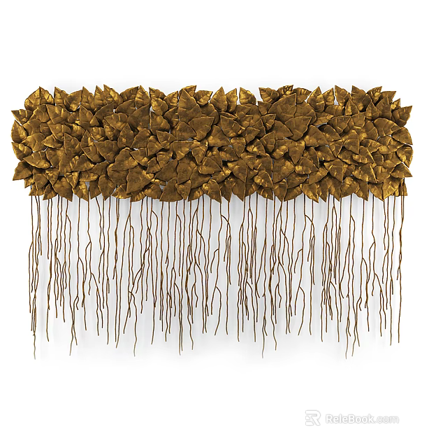 Golden Leaf Design Wall Decor With Hanging Metal Strips And Modern Style 3d model 
