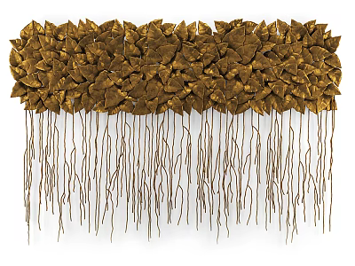 Golden Leaf Design Wall Decor With Hanging Metal Strips And Modern Style 3d model